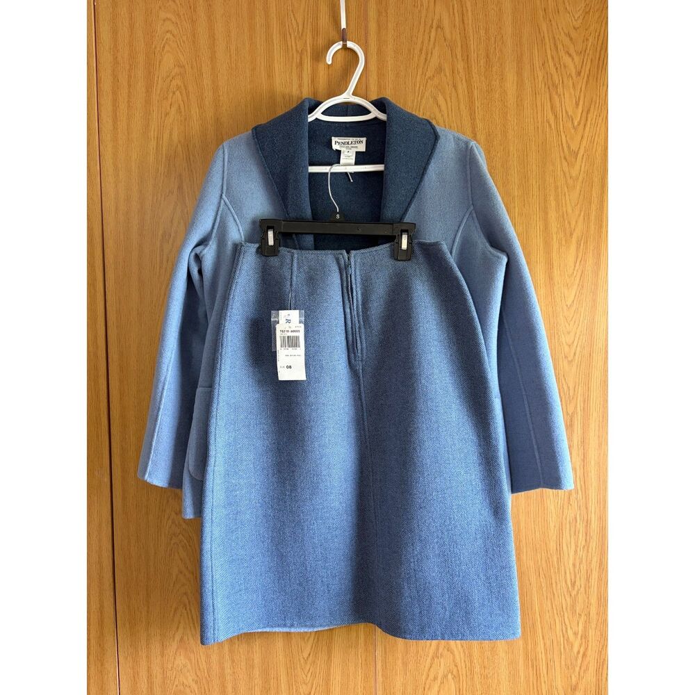 Vtg Pendleton Reversible Wool Skirt Suit Blue Merino NWT - Picture 8 of 15